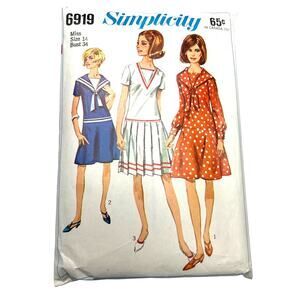 Simplicity Vintage 1966 Pattern #6919 Jr. and Misses One Piece Dress Size 14